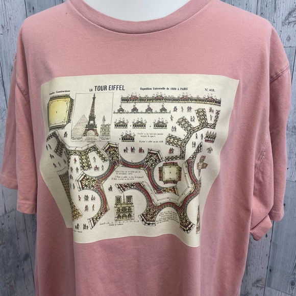 Hand Printed Upcycled XXL Vintage Eiffel Tower Paris 1889 Architecture Tee Shirt - Picture 3 of 5